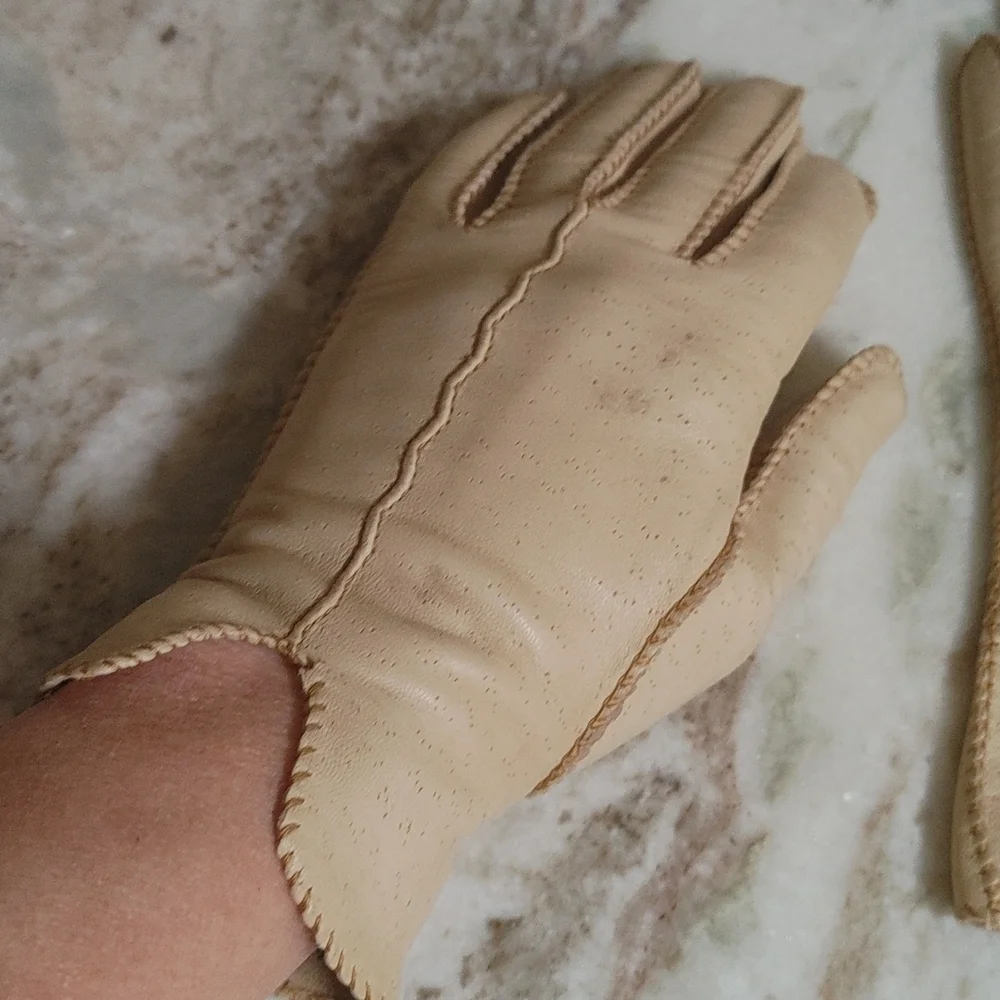 Vintage The Deerskin Trading Post Leather Tan Gloves Size 6.5